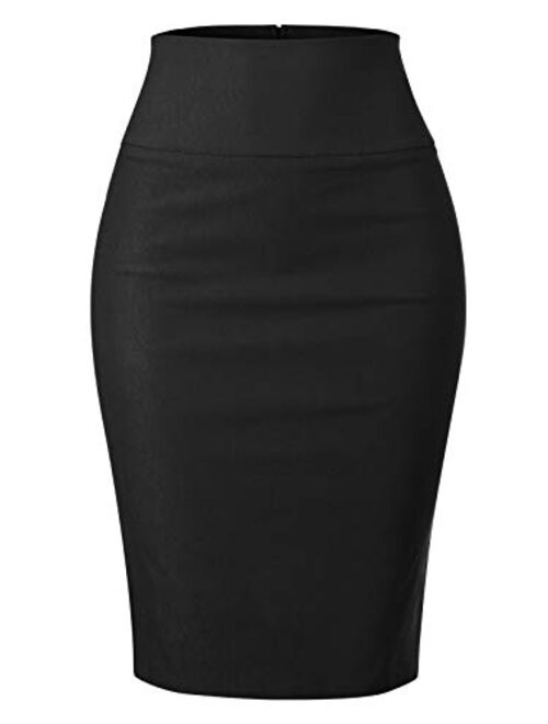 MixMatchy Women's Stretch Office Knee Length Midi Pencil Skirt