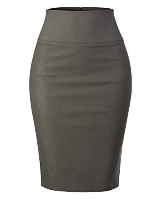 MixMatchy Women's Stretch Office Knee Length Midi Pencil Skirt