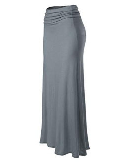 MixMatchy Women's Basic Foldable High Waist Regular and Plus Size Maxi Skirts