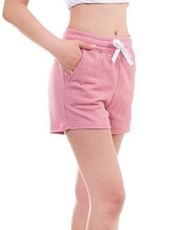 MixMatchy Women's Solid Ultra Soft Waist Band with Adjustable String Fleece Shorts