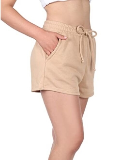 MixMatchy Women's Solid Ultra Soft Waist Band with Adjustable String Fleece Shorts