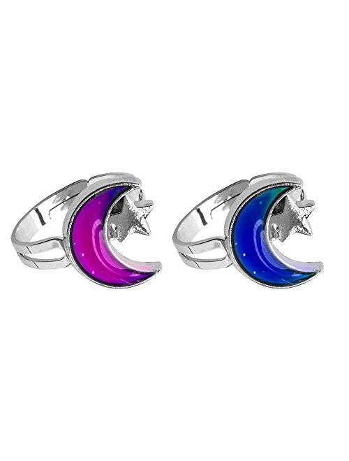 Mood Rings 2 Pcs Heart-Shaped and Turtle Dinosaur Unicorn Horse Ring Color Change Bear Paw Eyes Emotion Feeling Finger Ring Retro Oval and Butterfly Moon and Star Mood Ri