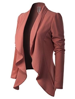 MixMatchy Women's [Made in USA] Solid Formal Style Open Front Long Sleeves Blazer (S-3X)