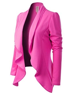 MixMatchy Women's [Made in USA] Solid Formal Style Open Front Long Sleeves Blazer (S-3X)