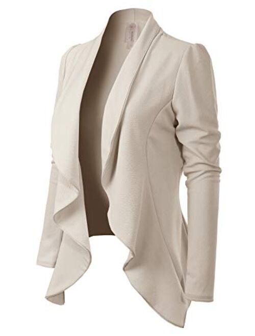 MixMatchy Women's [Made in USA] Solid Formal Style Open Front Long Sleeves Blazer (S-3X)