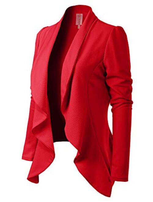 MixMatchy Women's [Made in USA] Solid Formal Style Open Front Long Sleeves Blazer (S-3X)