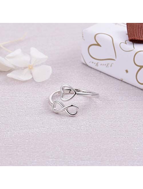 Jinlou I Am Enough Ring 925 Sterling Silver Infinity Ring Inspirational Personalized Adjustable Rings Birthday Graduation Gift for Women Girls