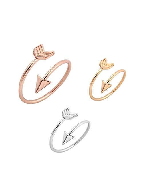 3 Pcs Simple Adjustable Rings Set Silver and Rose Gold Open Band Boho Stackable Knuckle Finger Thumb Ring for Girls