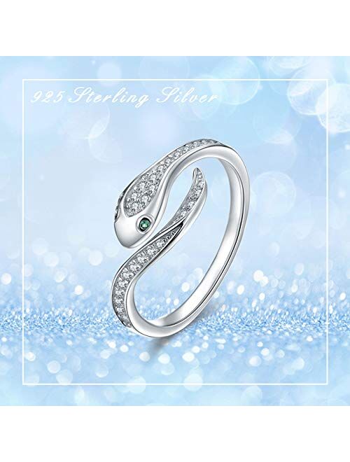 TRISHULA Cute Snake Rings Adjustable Wrap Open Ring,925 Sterling Silver Thumb Ring Sparkling CZ Snake Jewelry for Women Girls,Statement Fashion Jewelry