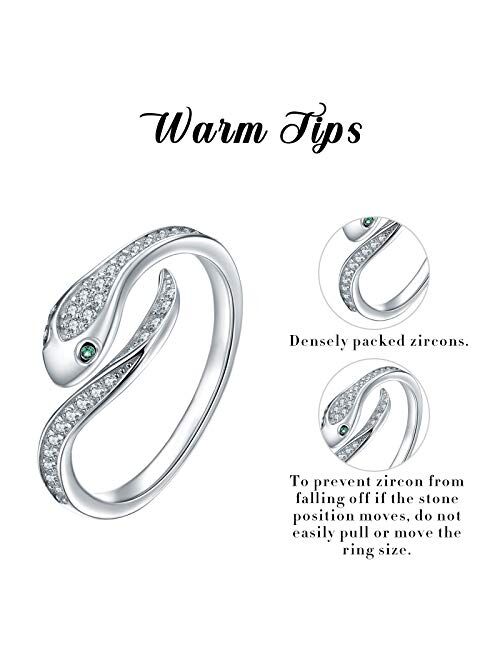 TRISHULA Cute Snake Rings Adjustable Wrap Open Ring,925 Sterling Silver Thumb Ring Sparkling CZ Snake Jewelry for Women Girls,Statement Fashion Jewelry