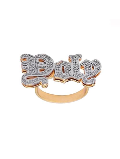 Allurelady Personalized Name Ring Unisex Custom Engrave Letter Initial Ring with Heart Gold-Plated Copper Nameplate Ring for Women Girls