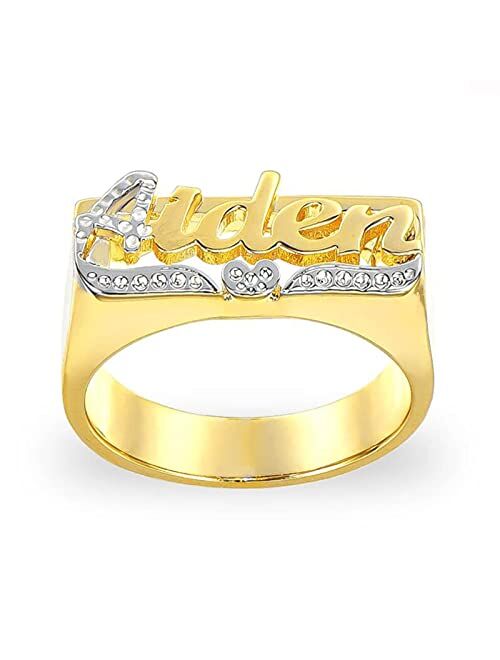 Personalized Name Ring with Heart Unisex Custom Letter Initial Ring Two Tone 18K Gold-Plated Nameplate Ring for Women Girls Men Jewelry Gifts