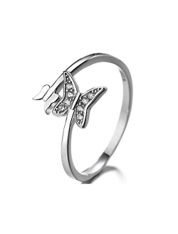 Butterfly 18K Gold/Silver Plated Open Ring Finger Jewelry for Women and Girls Zircon Statement Ring Open Ring