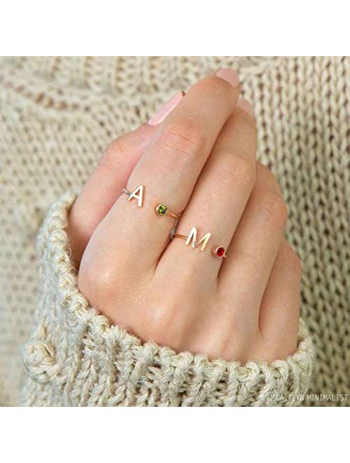 DayOfShe Personalized Name Ring 18K Real Gold Plated Rings Custom Letter Initial Ring for Women Girls