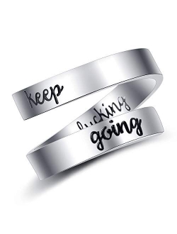 Rehoboth Keep Going/Never Give up/Be Fearless Adjustable Ring Personalized Engraving Thumb Middle Little Finger Ring Stainless Steel Inspirational Birthday Gift for Girls