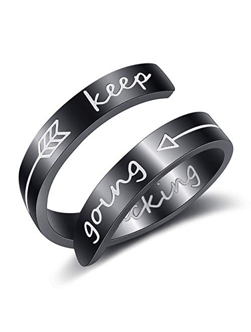 Rehoboth Keep Going/Never Give up/Be Fearless Adjustable Ring Personalized Engraving Thumb Middle Little Finger Ring Stainless Steel Inspirational Birthday Gift for Girls