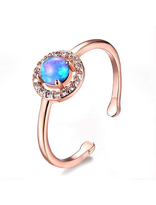 CiNily 14K Rose Gold Plated Opal Ring Adjustable Gold Rings for Women Teen Girls