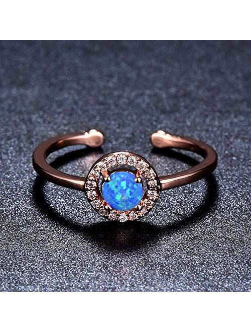 CiNily 14K Rose Gold Plated Opal Ring Adjustable Gold Rings for Women Teen Girls