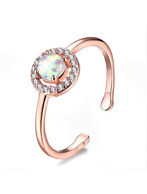 CiNily 14K Rose Gold Plated Opal Ring Adjustable Gold Rings for Women Teen Girls