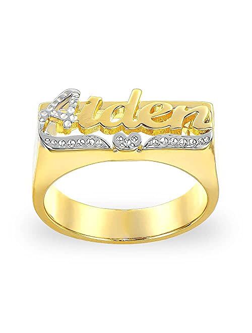 Custom Engraved Name Rings Personalized Customized Initial Ring with Heart Gold-Plated Nickel-Free Rings for Women Teen Girls