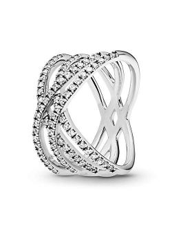 Jewelry Entwined Lines Cubic Zirconia Ring in Sterling Silver