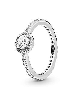 Jewelry Classic Sparkle Halo Cubic Zirconia Ring in Sterling Silver, Size 7.5