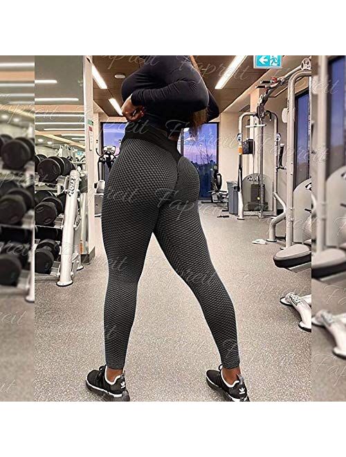 Fapreit Women's Anti Cellulite Butt Lift Ruched Workout Leggings Scrunch Booty Textured High Waist Yoga Pants Gym Tights