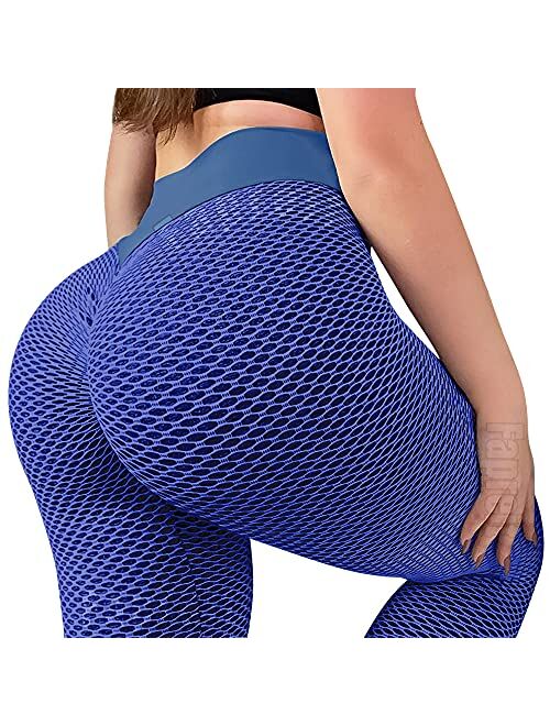 Fapreit Women's Anti Cellulite Butt Lift Ruched Workout Leggings Scrunch Booty Textured High Waist Yoga Pants Gym Tights