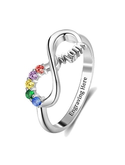 ORFAN Personalized Sterling Silver Infinity Mothers Rings with 1-6 Simulated Birthstones Family Rings for Mother Grandmother Custom for Mother