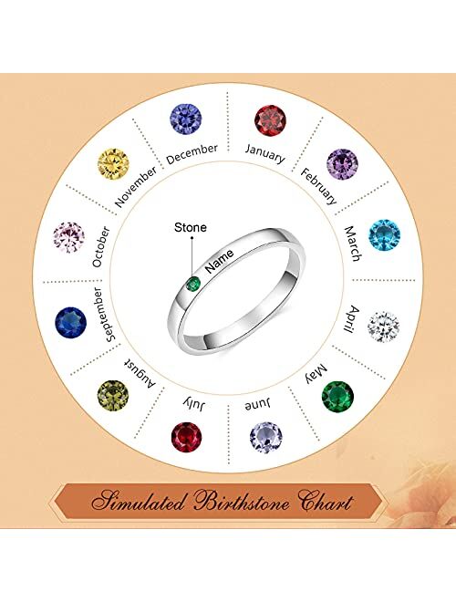 3PCS Personalized Custom Engraved Name Initial Rings with Simulated Birthstones Customized Best Friend Rings for Women Girls