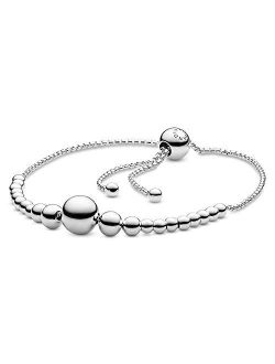 Jewelry String of Beads Sliding Bracelet Sterling Silver Bracelet