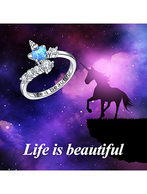 WINNICACA s925 Sterling Silver Unicorn Rings Open Adjustable Rings Unicorn Jewelry for Girls Unicorn Gifts for Girls Granddaughter