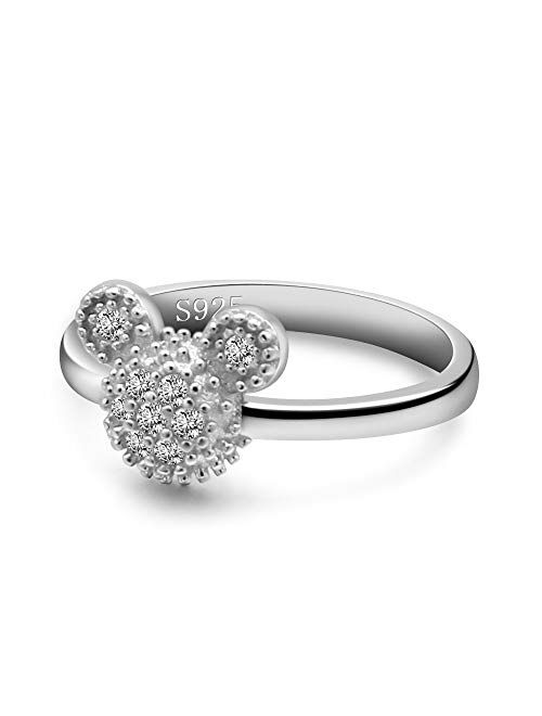 Dankadi 925 Silver Ring Female Matte Design Mickey Rings 6-9# Size Real Solid Silver Glamour Jewelry Birthday Gift for Girls