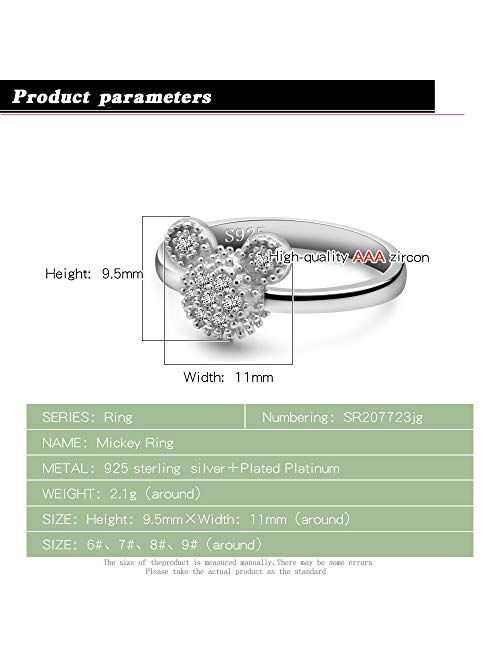 Dankadi 925 Silver Ring Female Matte Design Mickey Rings 6-9# Size Real Solid Silver Glamour Jewelry Birthday Gift for Girls