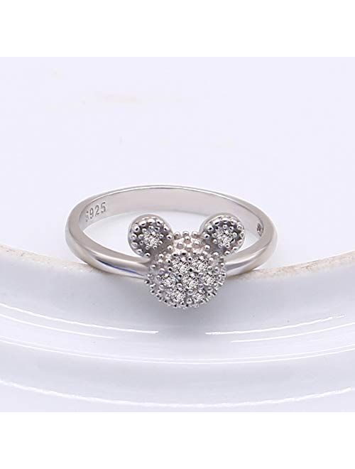 Dankadi 925 Silver Ring Female Matte Design Mickey Rings 6-9# Size Real Solid Silver Glamour Jewelry Birthday Gift for Girls