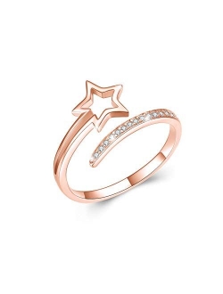 Star Ring,S925 Sterling Silver Lucky Star Open Ring for Women Falling Star Adjustable Thumb Ring Gift for Women Teen Girls