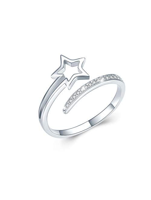 Star Ring,S925 Sterling Silver Lucky Star Open Ring for Women Falling Star Adjustable Thumb Ring Gift for Women Teen Girls