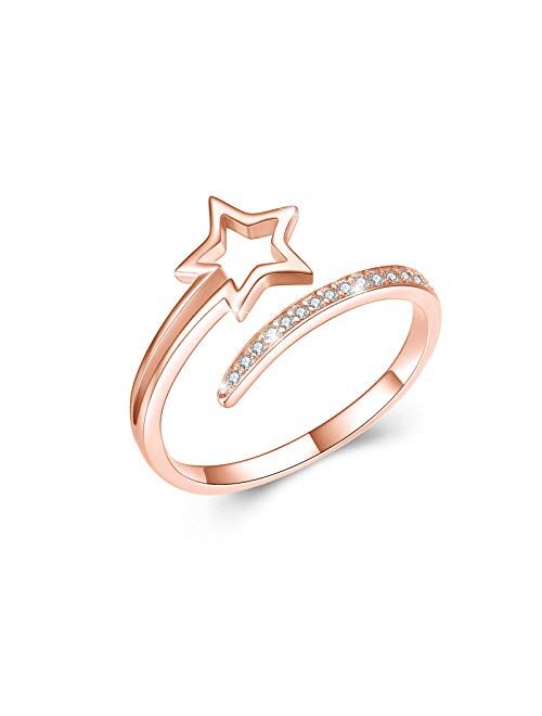 Star Ring,S925 Sterling Silver Lucky Star Open Ring for Women Falling Star Adjustable Thumb Ring Gift for Women Teen Girls