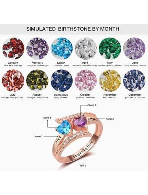 Personalized Promise Rings for Her 2 Simulated Birthstones Name Rings for Couples Mothers Engraved Name Rings for Women