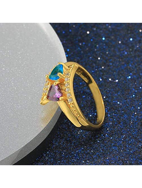 Personalized Promise Rings for Her 2 Simulated Birthstones Name Rings for Couples Mothers Engraved Name Rings for Women