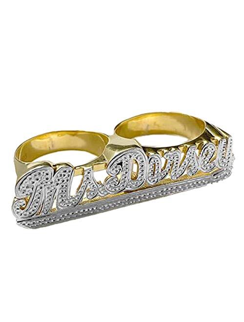 KIKISHOPQ Personalized Two Fingers Name Ring Custom Engraved Made with Any Names Promise Rings