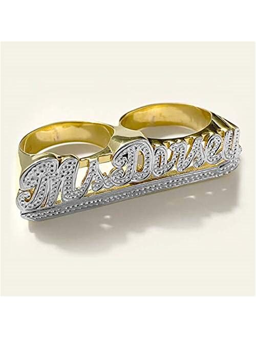 KIKISHOPQ Personalized Two Fingers Name Ring Custom Engraved Made with Any Names Promise Rings