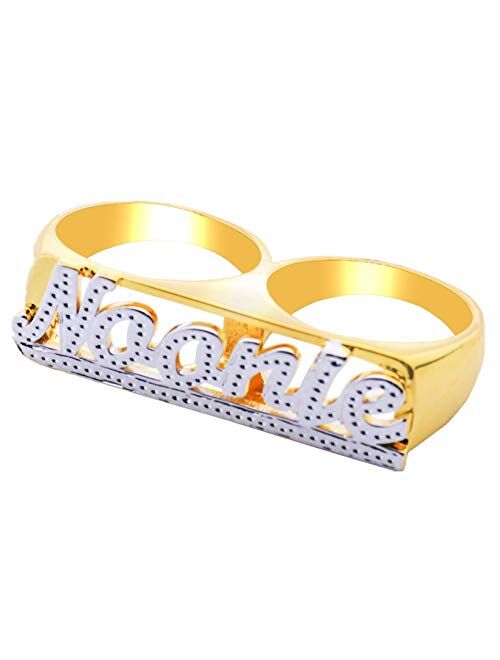 KIKISHOPQ Personalized Two Fingers Name Ring Custom Engraved Made with Any Names Promise Rings