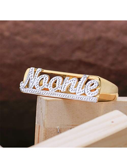 KIKISHOPQ Personalized Two Fingers Name Ring Custom Engraved Made with Any Names Promise Rings