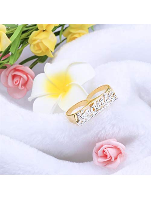 KIKISHOPQ Personalized Two Fingers Name Ring Custom Engraved Made with Any Names Promise Rings