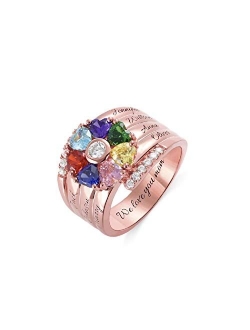 AILIN Personalized Mothers Rings with 7 Simulated Birthstones Rings for Mom Mothers Days Rings Family Name Rings for 7 Mother's Day Rings for Mom