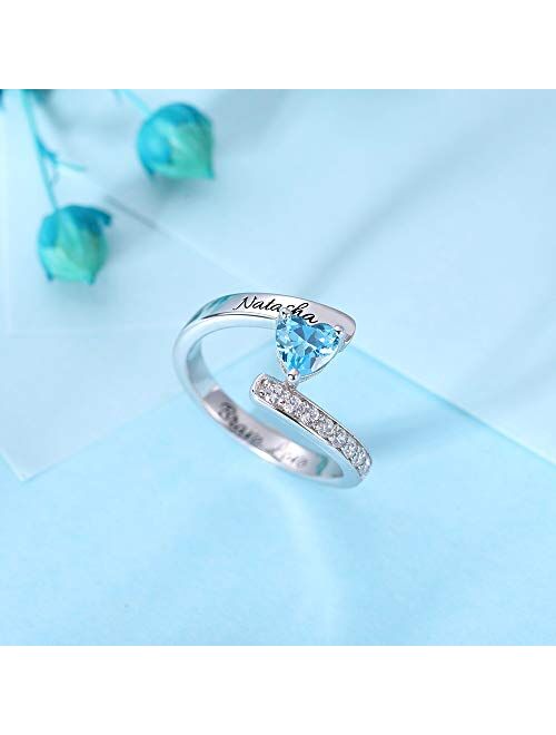 AILIN Personalized Birthstone Rings For Women 925 Sterling Silver Custom Name Ring Grandma Mothers Day Birthday Gifts