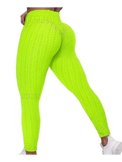 Fapreit Anti Cellulite Textured Lifting Leggings for Women Scrunch High Waist Yoga Pants Workout Honeycomb Ruched Tights