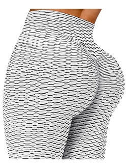 Fapreit Anti Cellulite Textured Lifting Leggings for Women Scrunch High Waist Yoga Pants Workout Honeycomb Ruched Tights