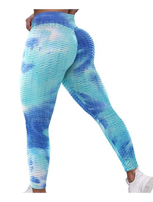 Fapreit Anti Cellulite Textured Lifting Leggings for Women Scrunch High Waist Yoga Pants Workout Honeycomb Ruched Tights